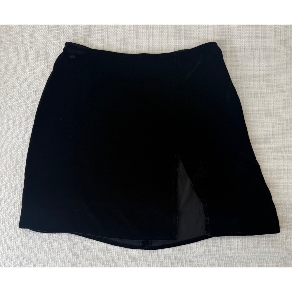 Reformation Skirt Womens 2 Black Velvet Silk Blend Side Slit Mini Excellent